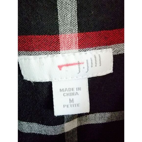 J. Jill PM Shirt Womens Button Up Plaid Red Black Cotton LS Checkered Petite Med - Picture 4 of 7